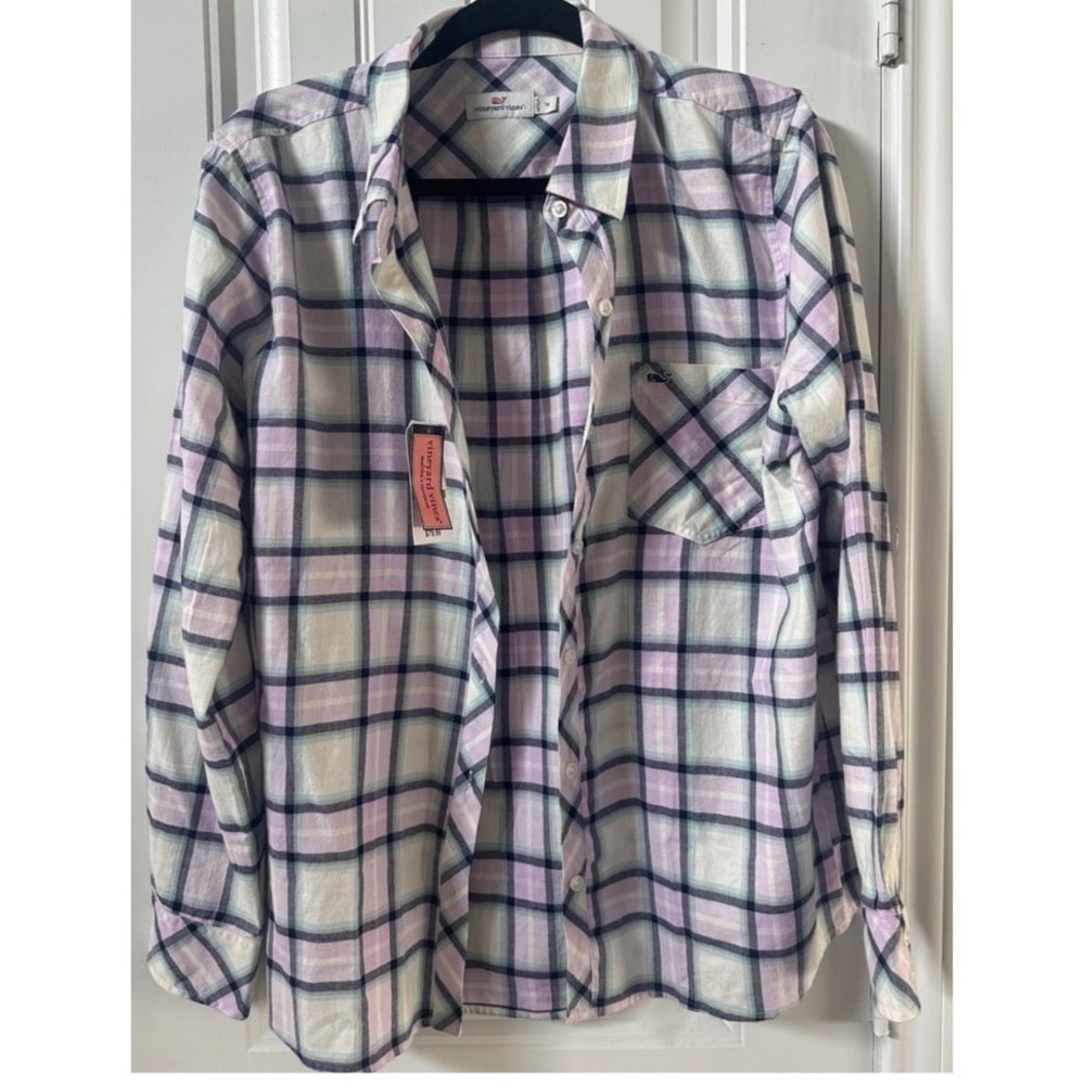 Vineyard Vines purple plaid Flannel top size L preppy